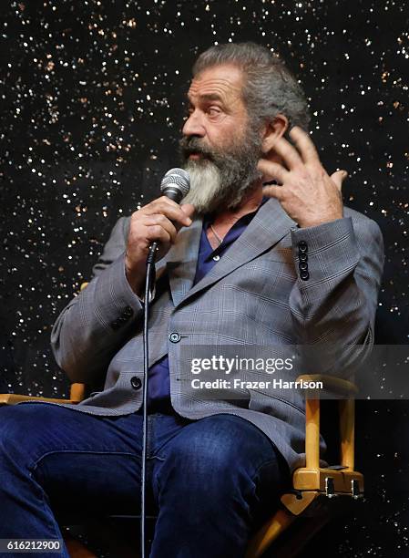 Director Mel Gibson attends Australians In Film Presents "Hacksaw Ridge" Screening and Q&A with cast members at Ahrya Fine Arts Movie Theater on...