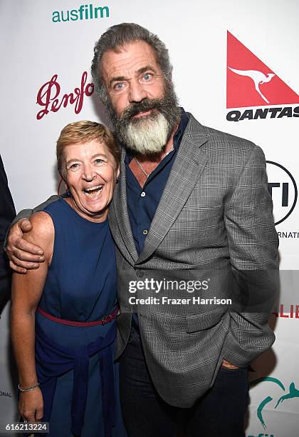 Director Deborah Richards and director Mel Gibson attend Australians In Film Presents "Hacksaw Ridge" Screening and Q&A at Ahrya Fine Arts Movie...