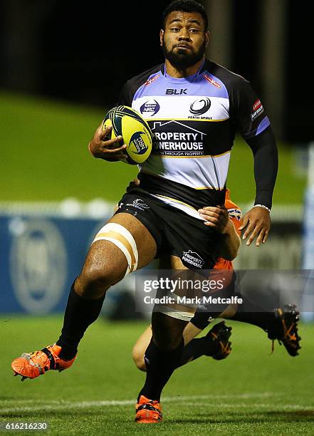 Onehunga Havili of the Spirit is tackled during the 2016 NRC Grand Final match between the NSW Country Eagles and Perth Spirit at Scully Park on...