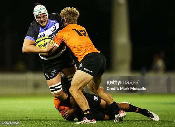 Ross Haylett-Petty of the Spirit is tackled during the 2016 NRC Grand Final match between the NSW Country Eagles and Perth Spirit at Scully Park on...