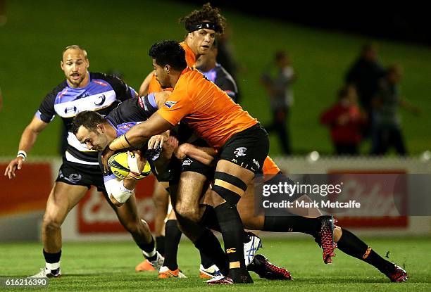 Jono Lance of the Spirit is tackled during the 2016 NRC Grand Final match between the NSW Country Eagles and Perth Spirit at Scully Park on October...