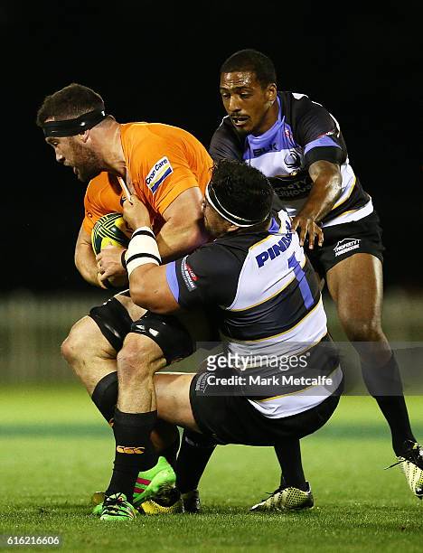 Sam Ward of the Eagles is tackled during the 2016 NRC Grand Final match between the NSW Country Eagles and Perth Spirit at Scully Park on October 22,...