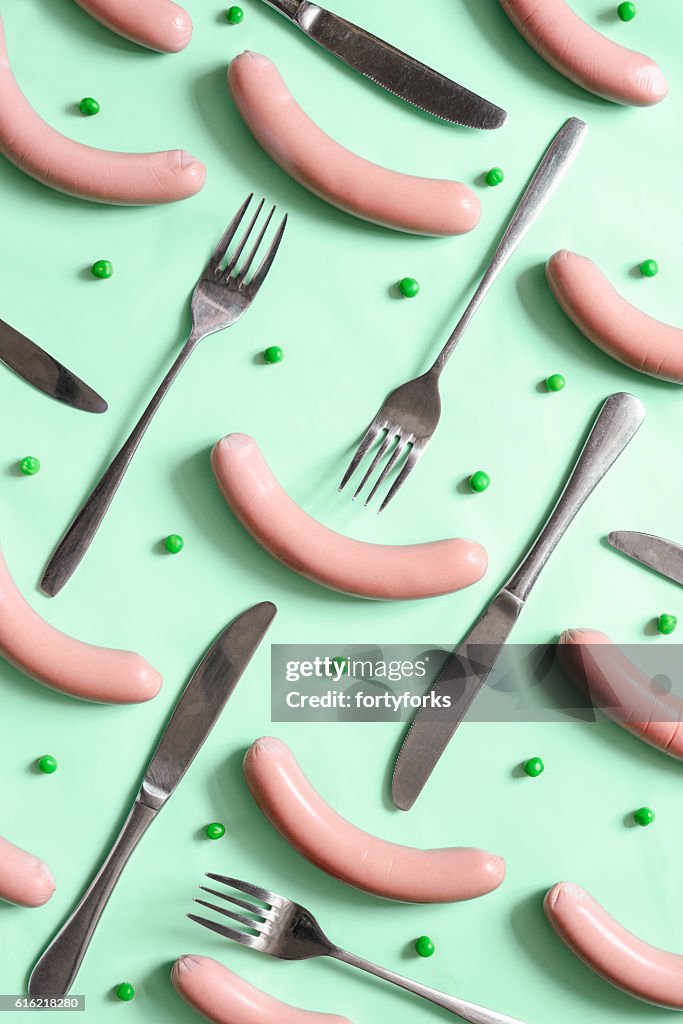 Sausages flat lay