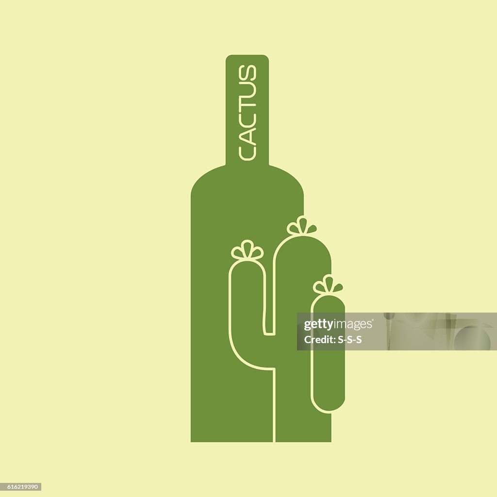 Cactus with bottle green logo design