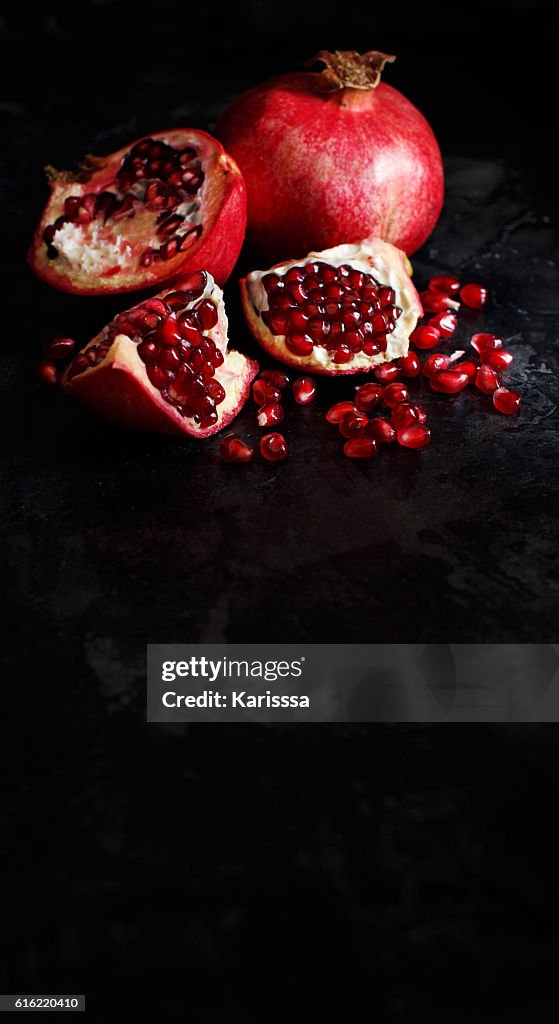 Open fresh ripe pomegranates