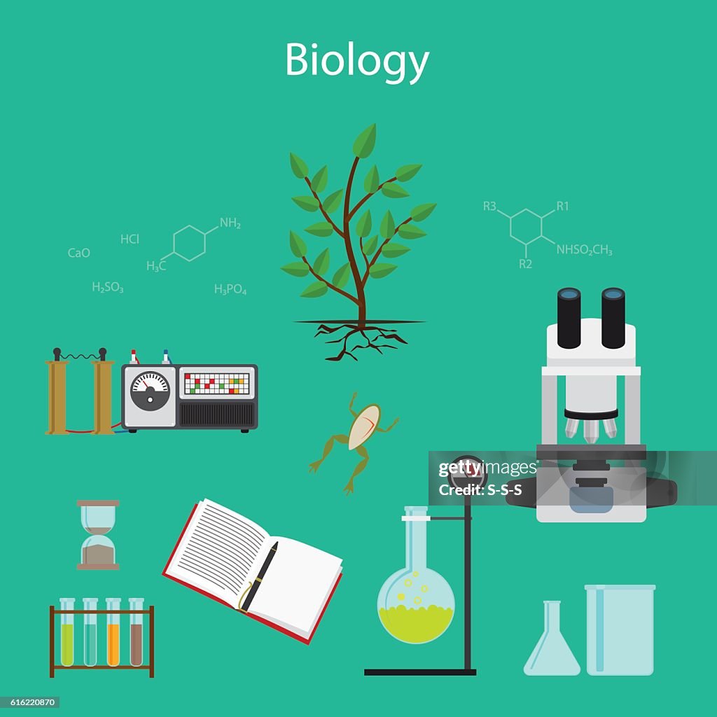 Biology research cartoon illustration