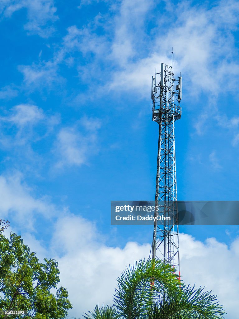 Antenna tower with the blue sky background