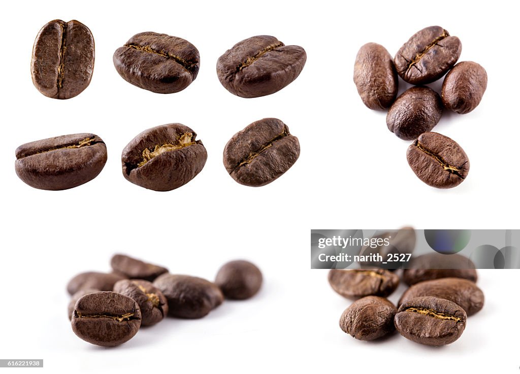 Collection of Coffee beans isolated on white background