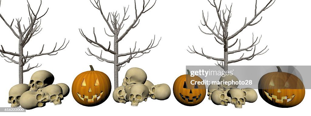 Pumpkin and skull - 3d render