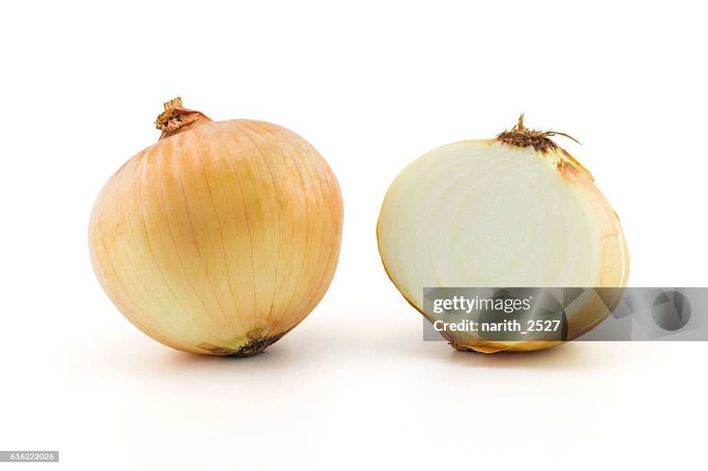 Ripe onion on a white background, clipping part