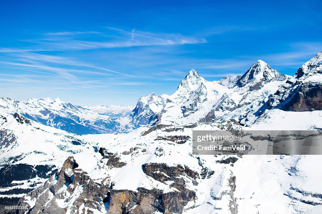 Aerial view of Swiss Alps from helicopter