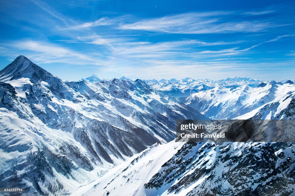 Aerial view from helicopter in Swiss Alps