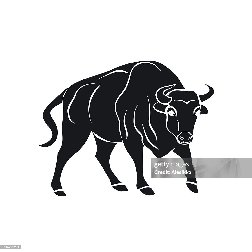 Schwarze silhouette der bull auf weißem Hintergrund.