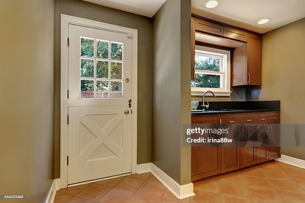 House interior. Entryway with Olive tones walls