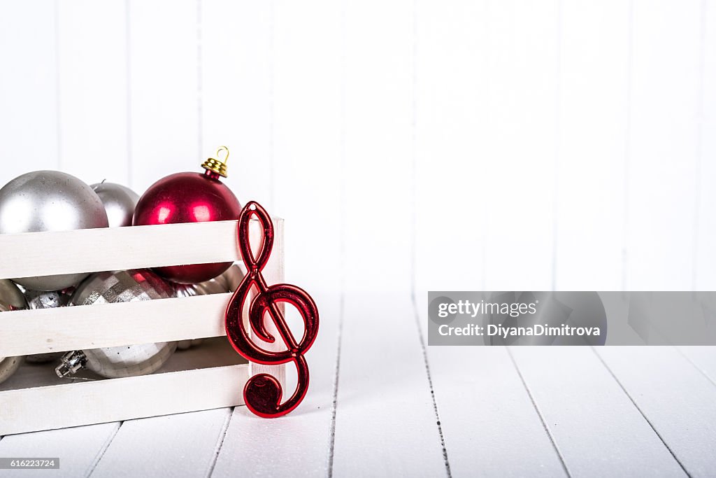 Christmas decoration over white background - selective focus, copy space