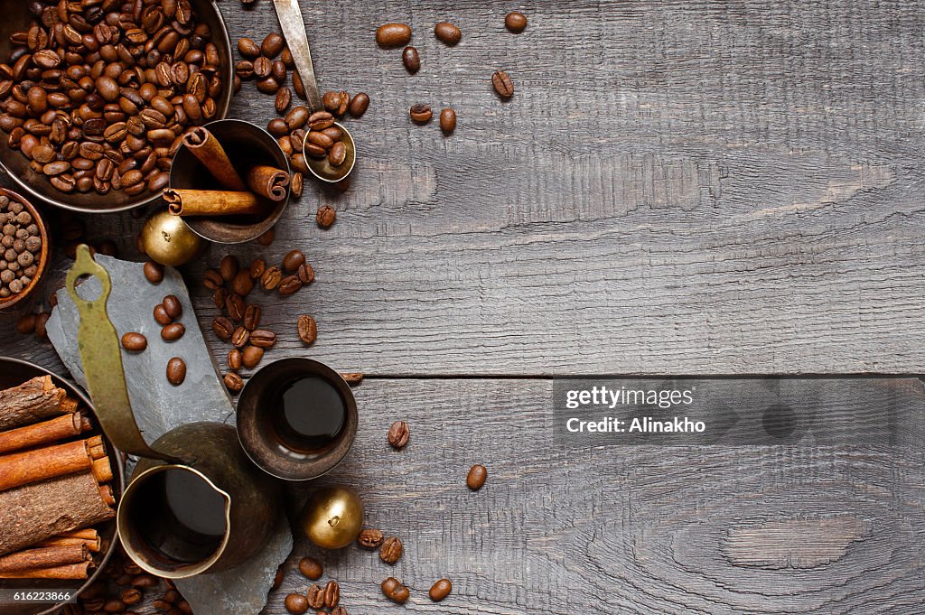 Wooden background with turkish coffe