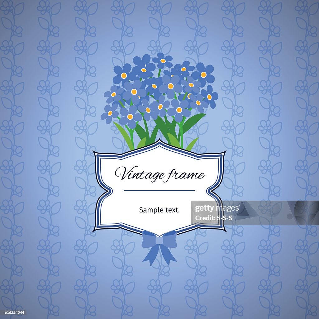 Vintage-Label-Design mit blauen Blumen