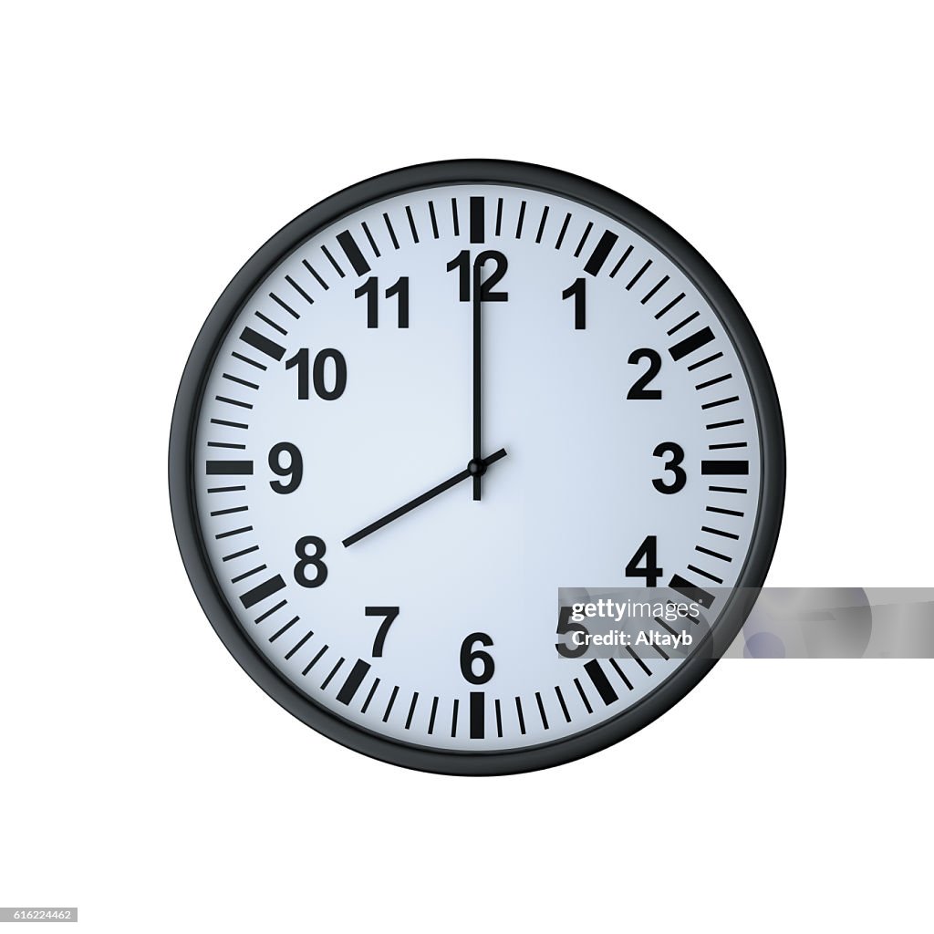 Clock face showing eight o'clock