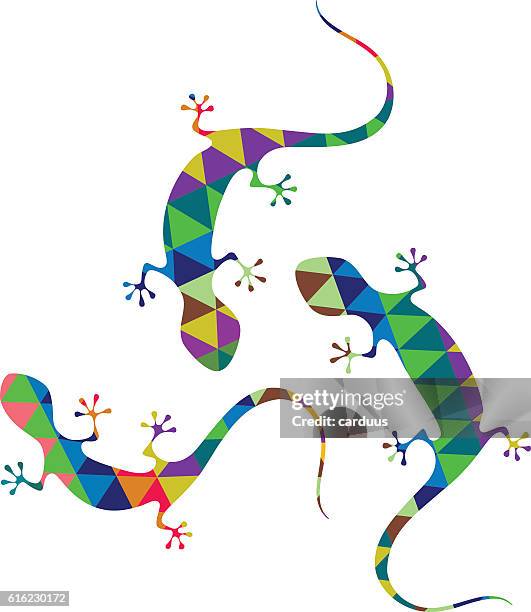 satz von abstrakten geometrischen reptilien - gecko stock-grafiken, -clipart, -cartoons und -symbole