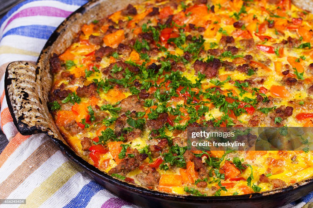 Butternut squash and sausage frittata.