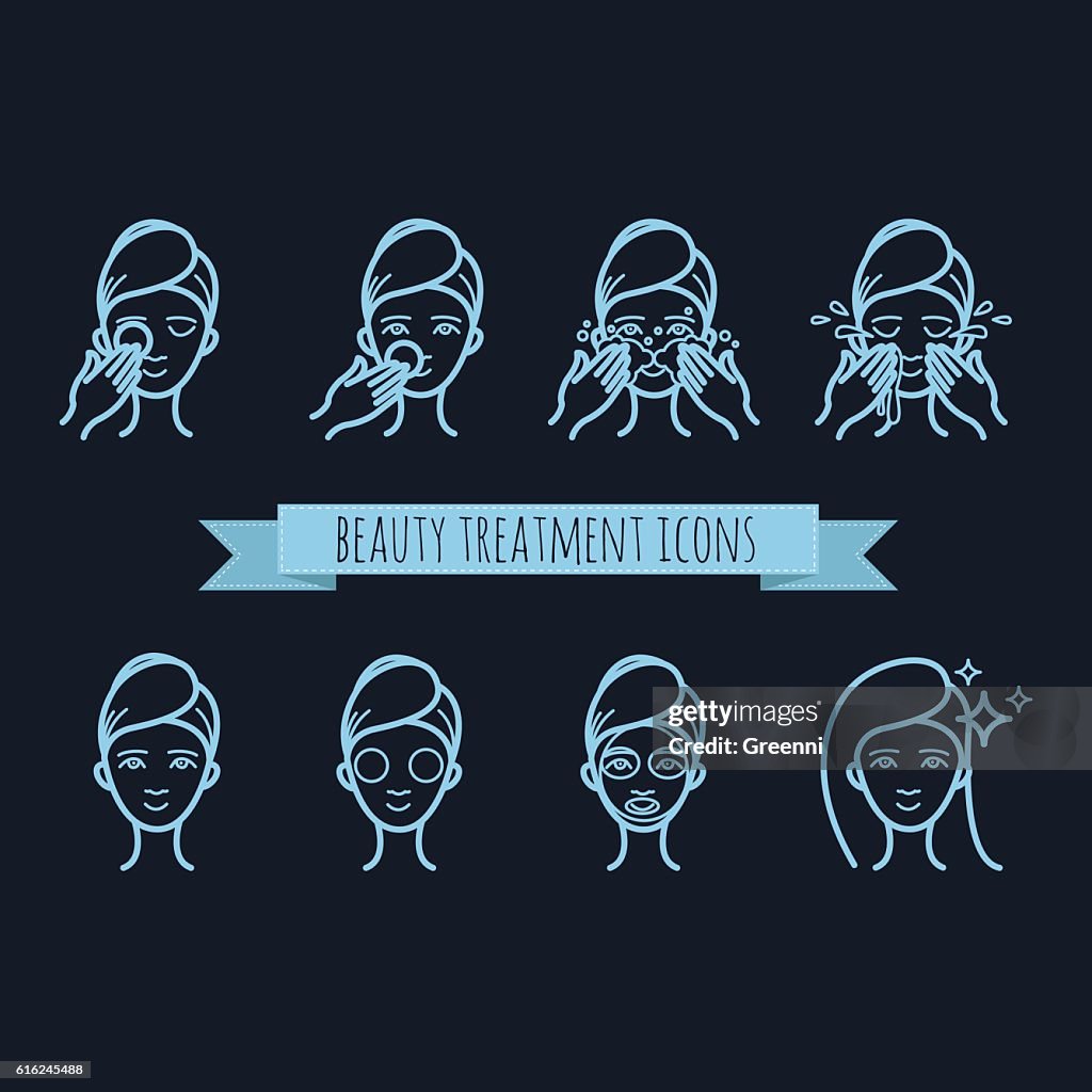 Outline web icons - beauty treatment, face mask, care