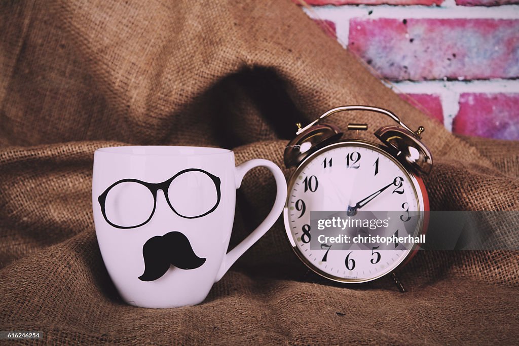 Coffee cup with a black hipster mustache  Vintage Retro