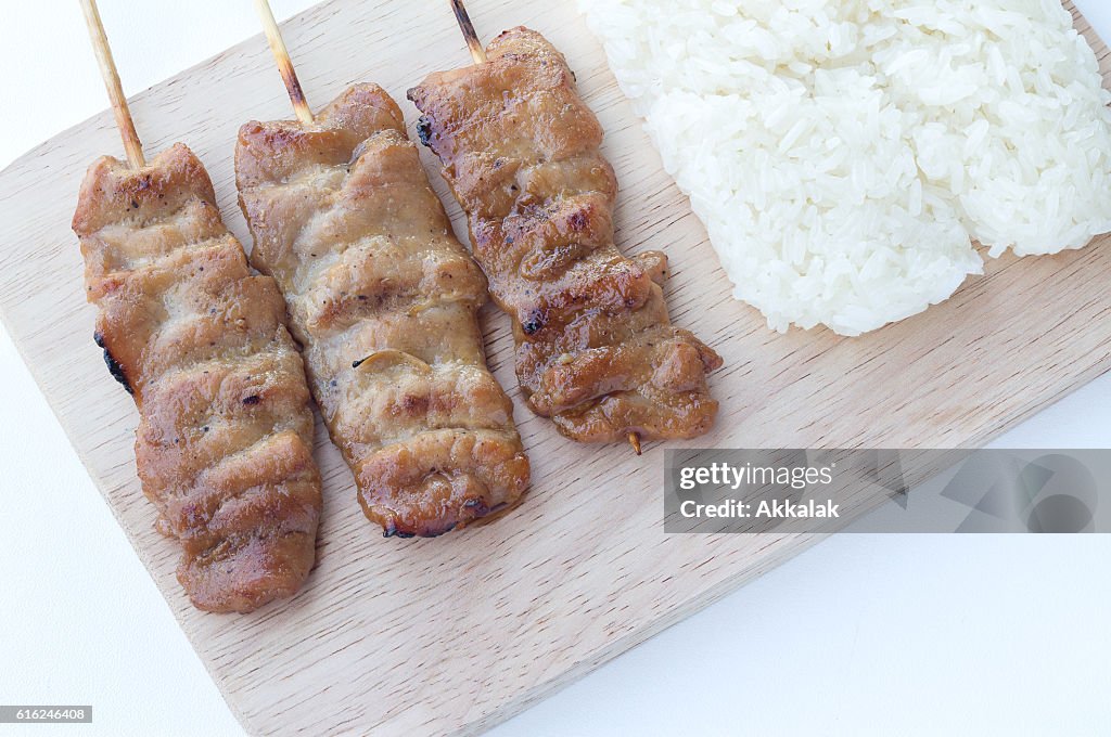 Grilled pork in asian style sticky rice
