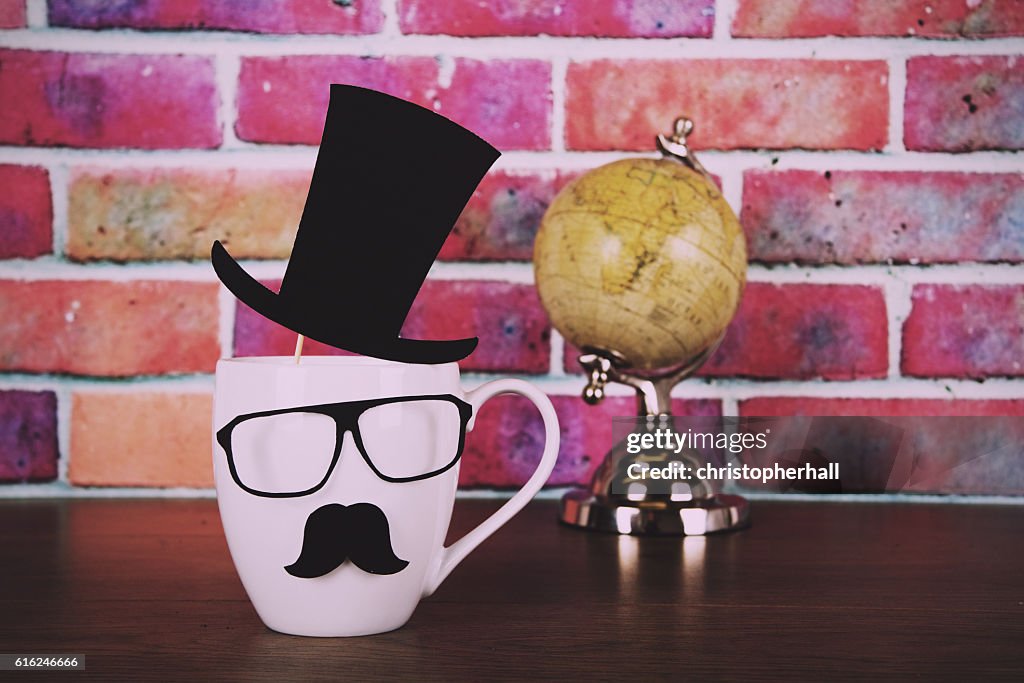 Coffee cup with a black hipster mustache  Vintage Retro