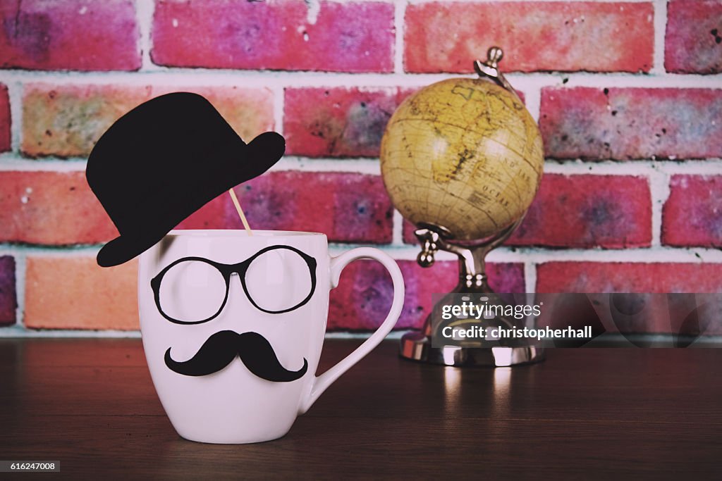 Coffee cup with a black hipster mustache  Vintage Retro