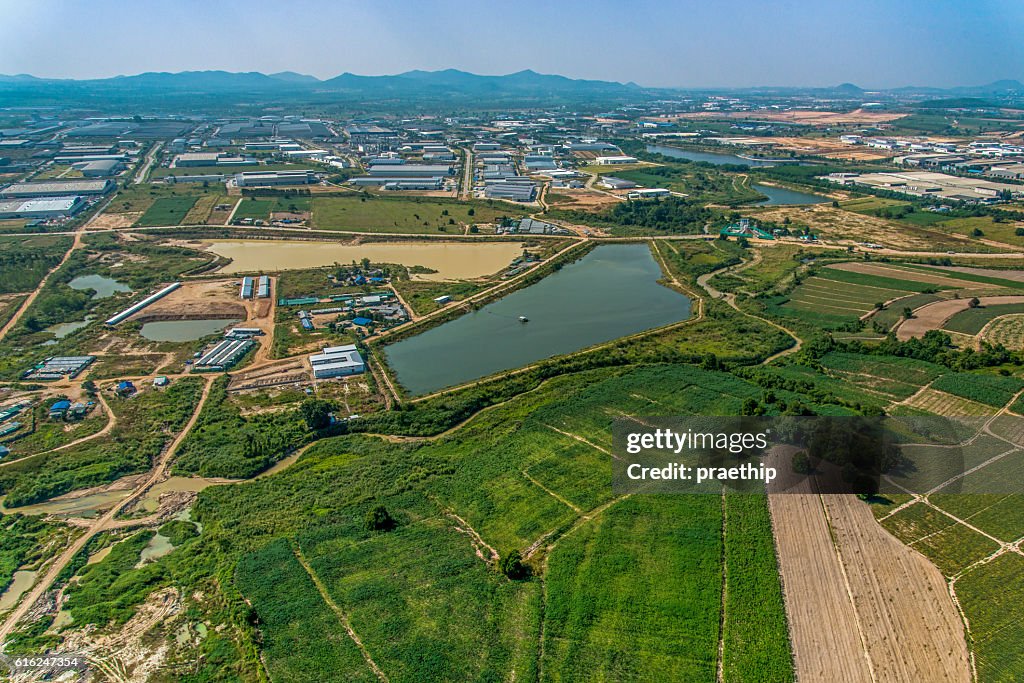 Industrial estate development and Farming Aerial photography