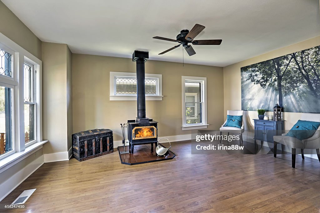 American empty living room interior in old style