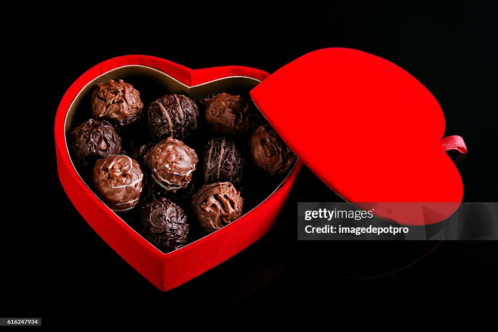 Chocolates in heart shaped box