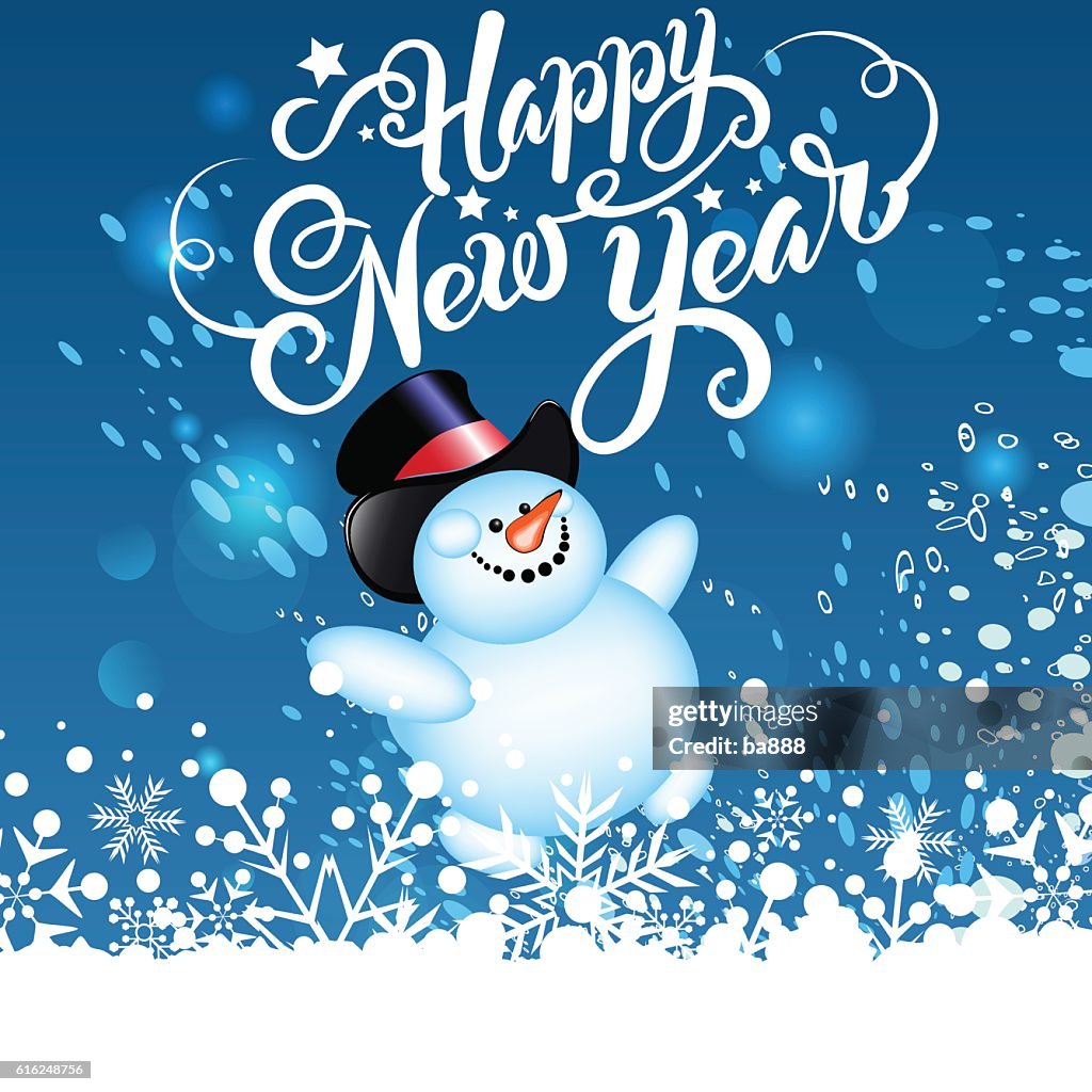 Happy new year, christmas card, snowman