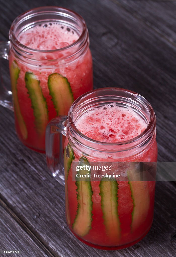 Watermelon cocktail with ginger and cucumber