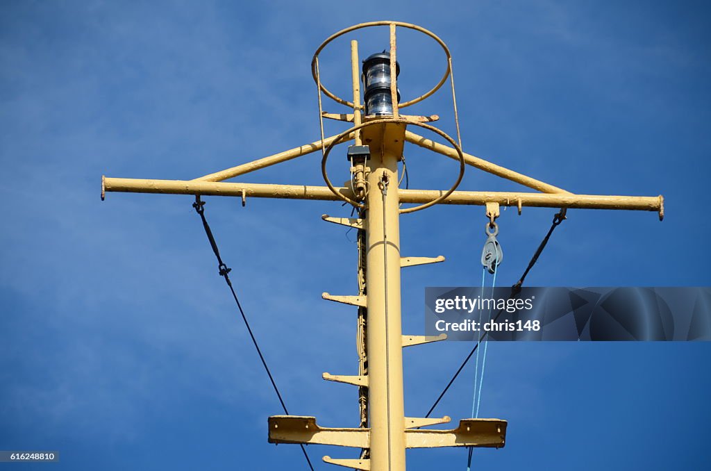 The communications mast of a ferry