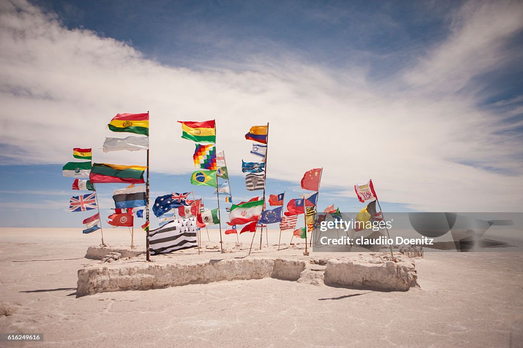 Monument to the flags of the world, Uyuni Salt Flats