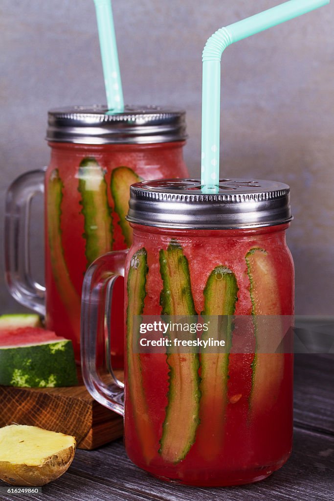 Watermelon cocktail with ginger and cucumber