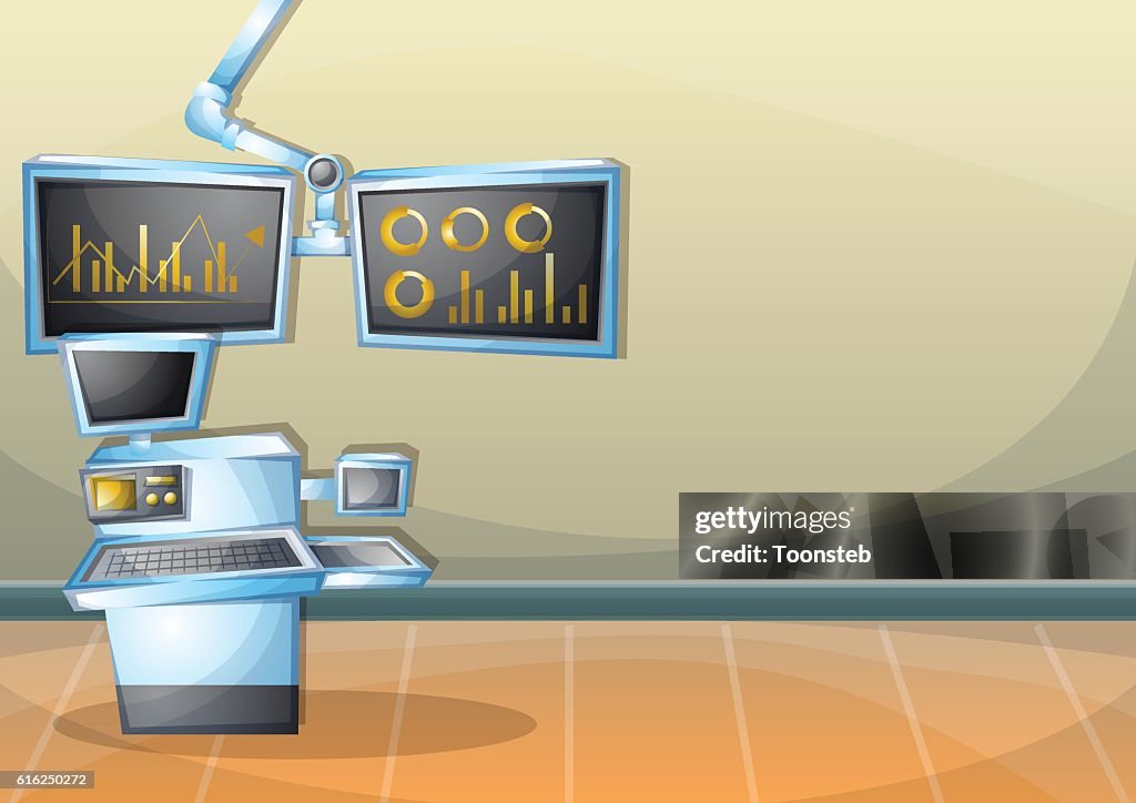 Cartoon vector illustration interior surgery operation room with separated layers