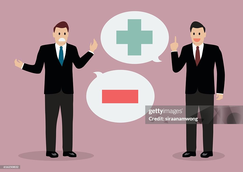 Two businessman with positive and negative thinking