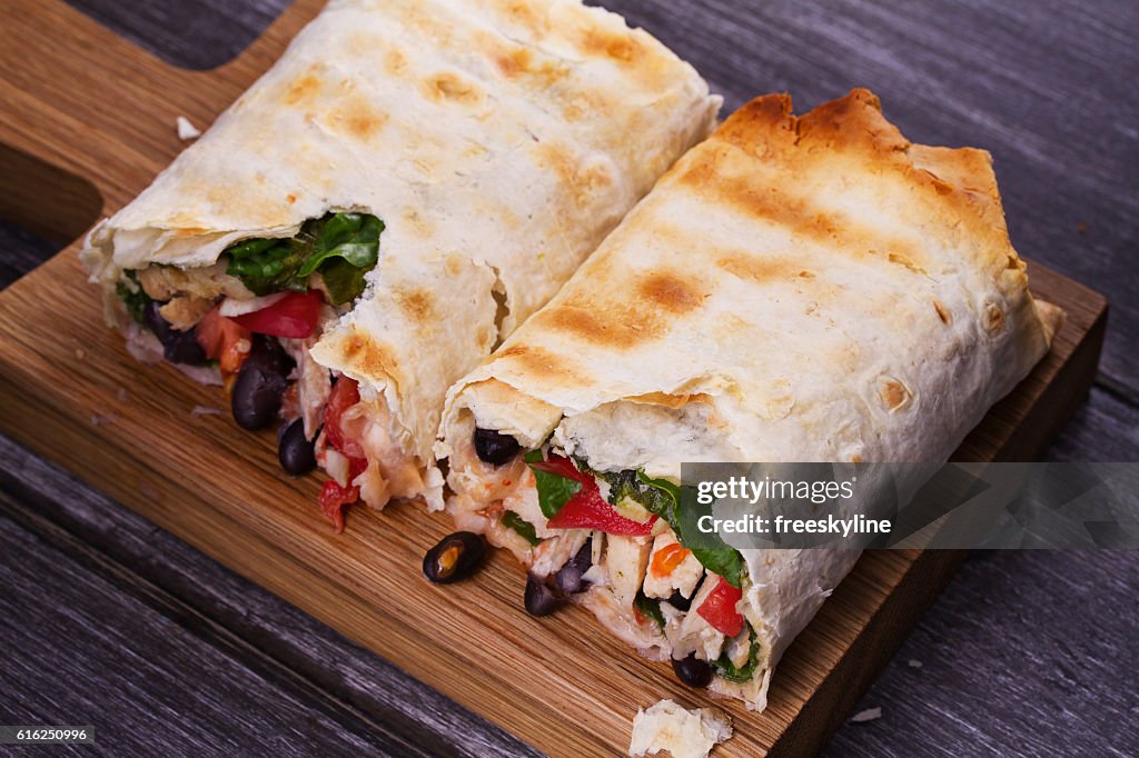Chicken, Black Beans, Spinach and Tomato Burritos