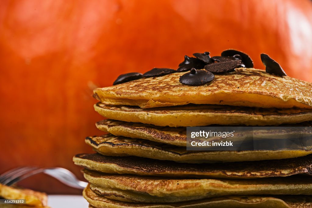 Pumpkin pancakes with chocdrops