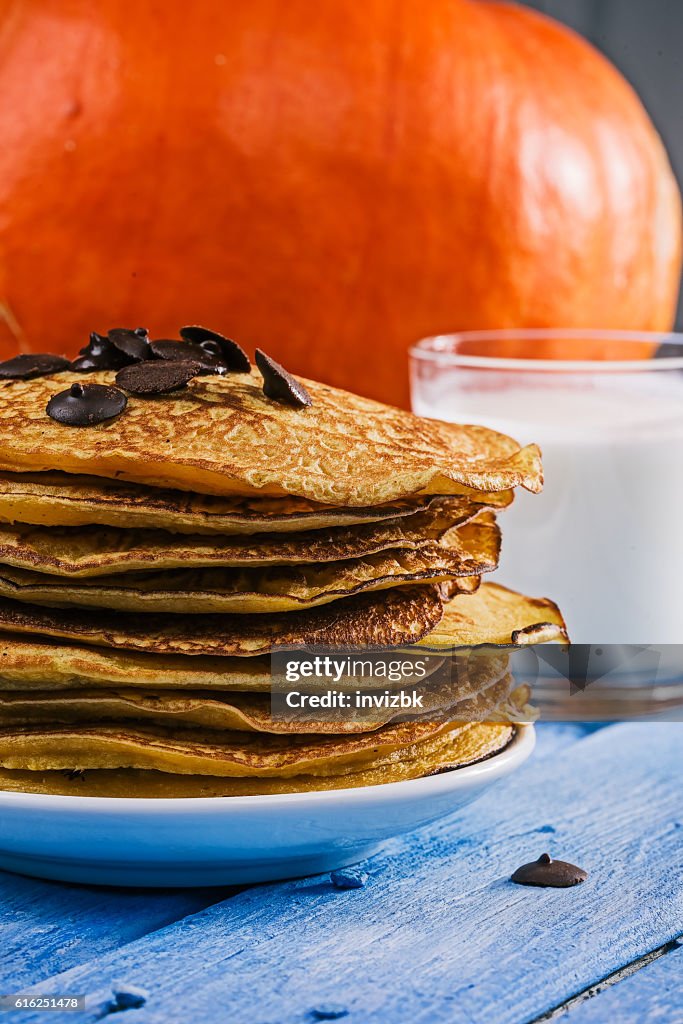 Pumpkin pancakes with chocdrops