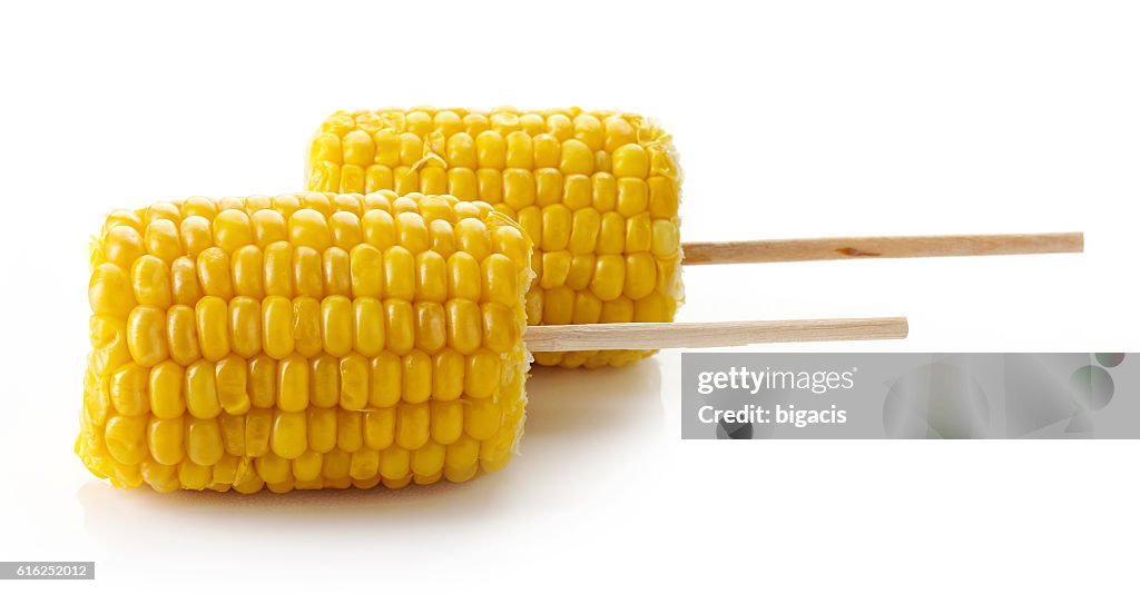 Sweet coen on the cob, isolated on white