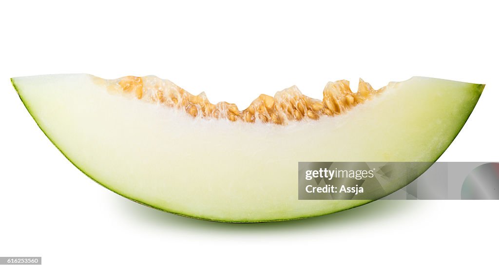 Green sliced melon isolated on white background