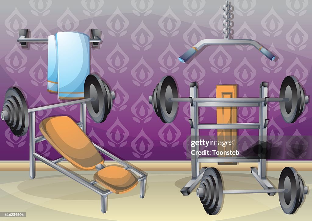 Cartoon Vektor-Illustration Innen-Fitnessraum mit getrennten Schichten