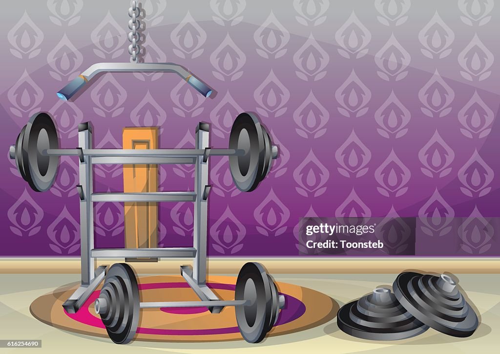 Cartoon vector illustration interior fitness room with separated layers