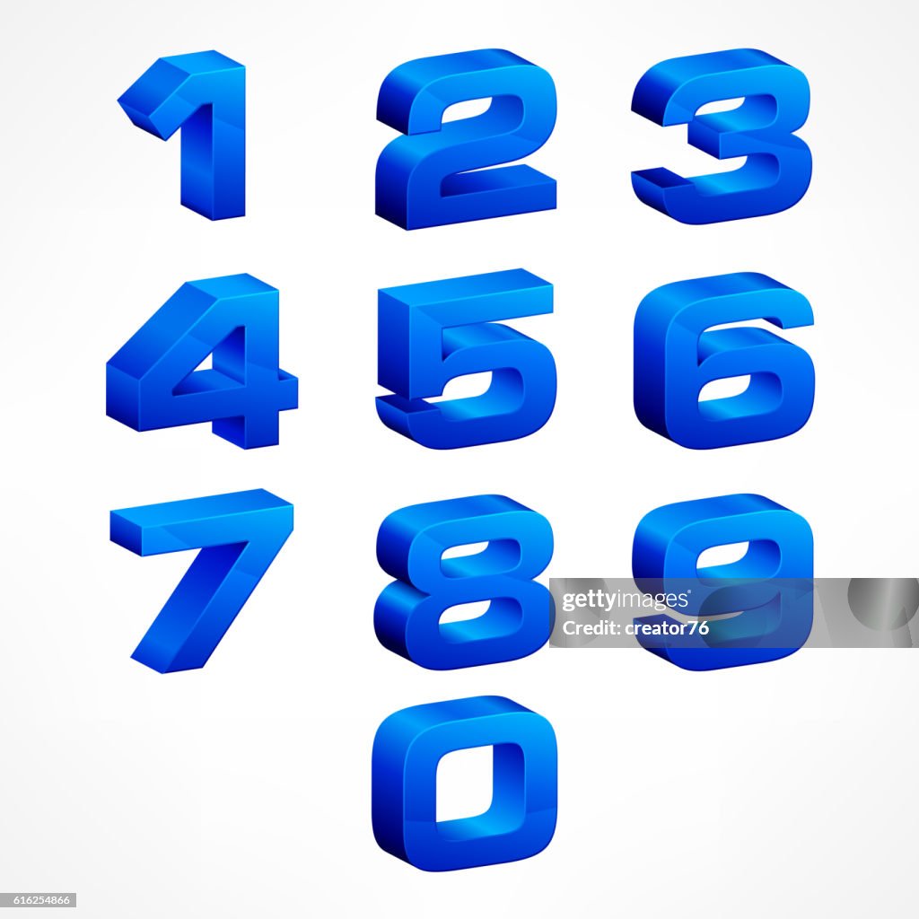 Alphabet isometric numbers in blue