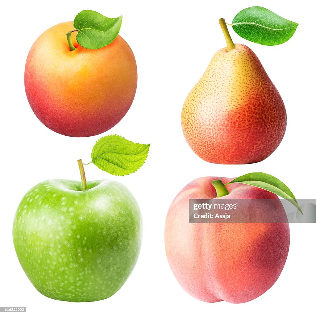 Set from apple, pear, apricot, peach isolated on white backgroun