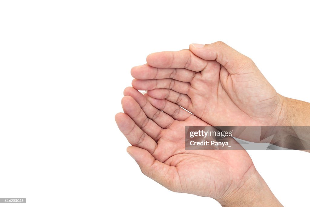 Man Open hands isolated on white background.