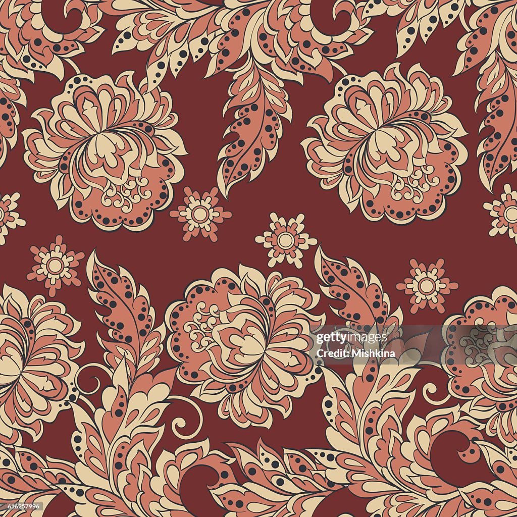 Seamless floral pattern in Damask style. Vintage vector illustration.